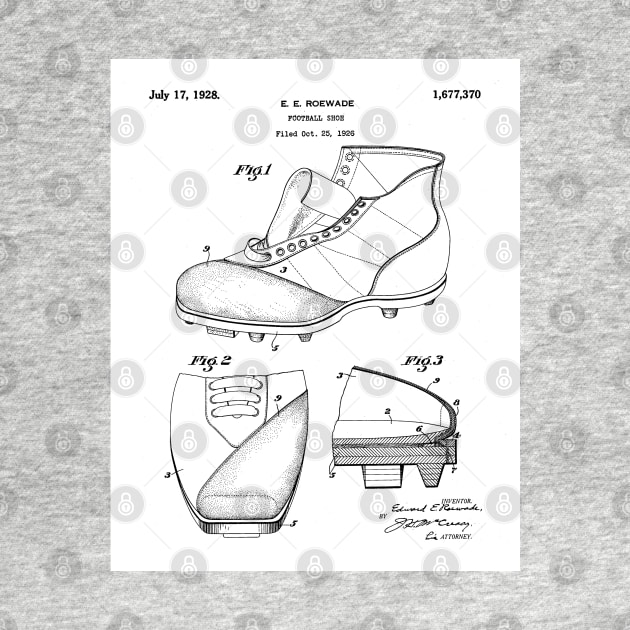 Football Shoe Patent - American Football Boot Coach Fan Football Lover Art - White by patentpress